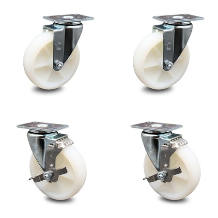 Service Caster 5 Inch Nylon Wheel Swivel Top Plate Caster Set with 2 Brakes SCC-20S514-NYS-TP2-2-TLB-2